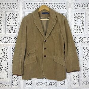 Vtg Ralph Lauren Tan Corduroy Blazer Leather Elbow Patch Sz Womens 8 Equestrian